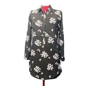 Joe Fresh Dark Gray Long Sleeve Shirt Dress With Butterfly Pattern US S